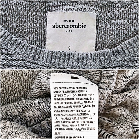 3/$20 Abercrombie Kids Gray Open Knit Lace Sweater - Picture 5 of 6